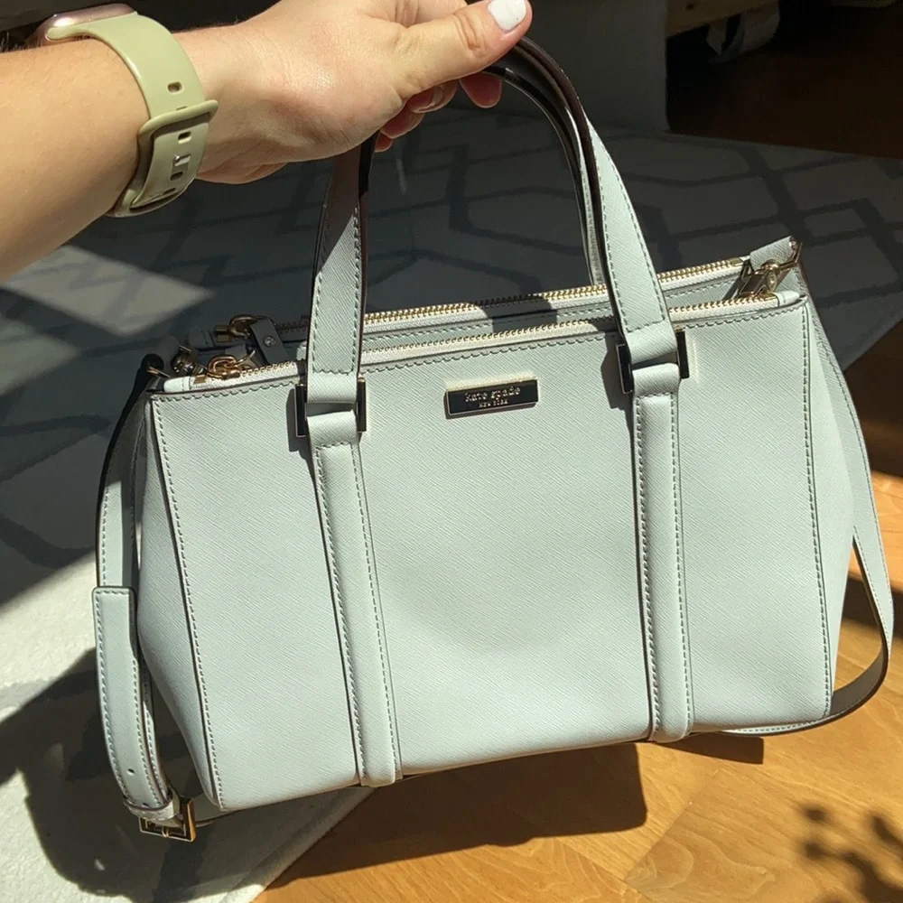 kate spade Cream and Light Blue Structured Satchel